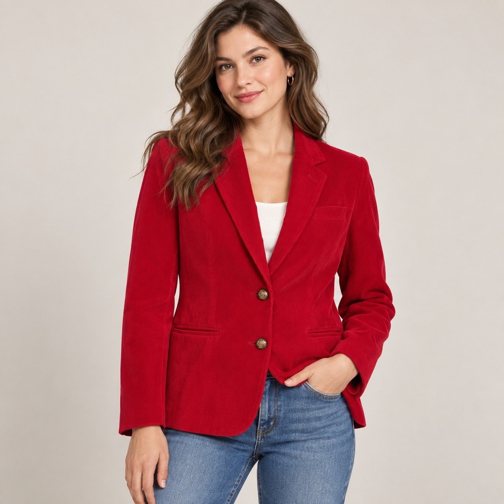 VTG Lindsey Blake Corduroy Blazer Women 12 Red Vintage Cotton Tailored Academia